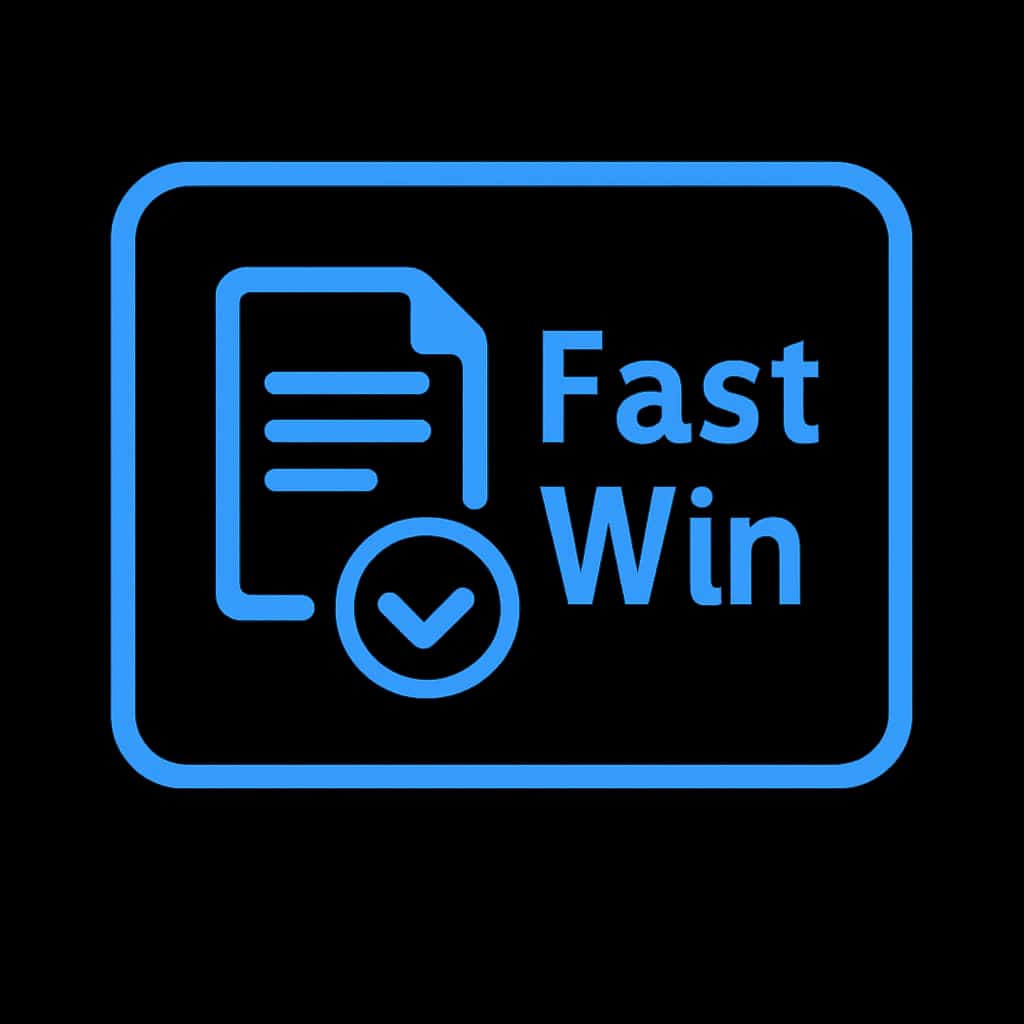 A simple badge representing the Benefits of Fast Win Registration.