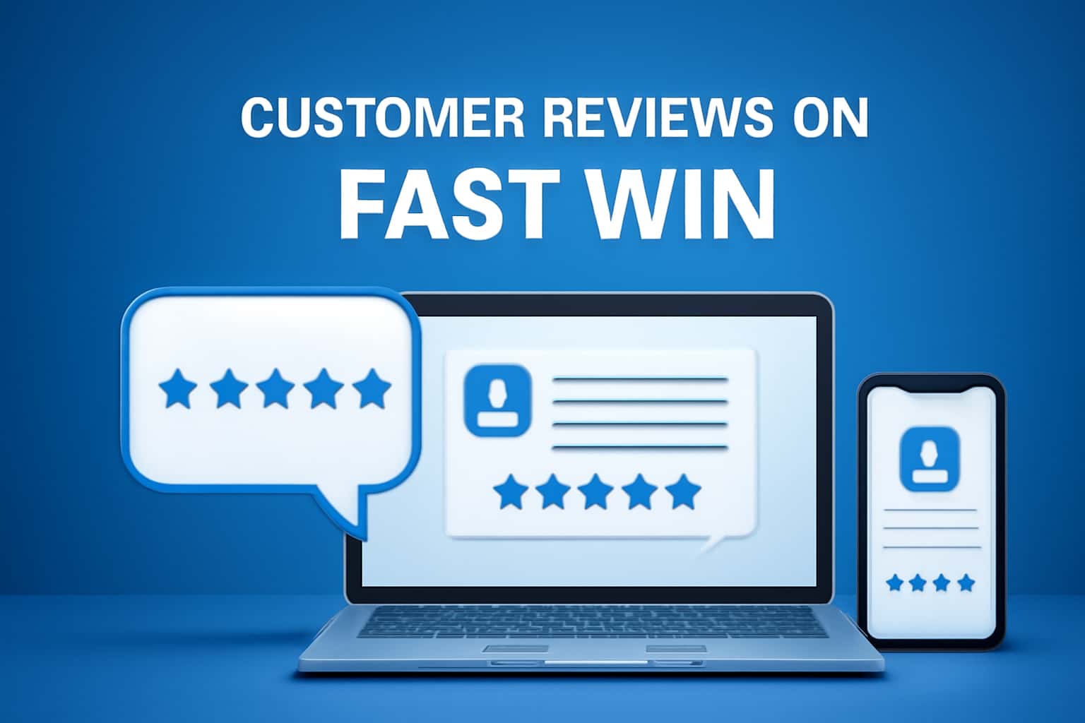 Informational image depicting customer reviews on Fast Win with a futuristic design.