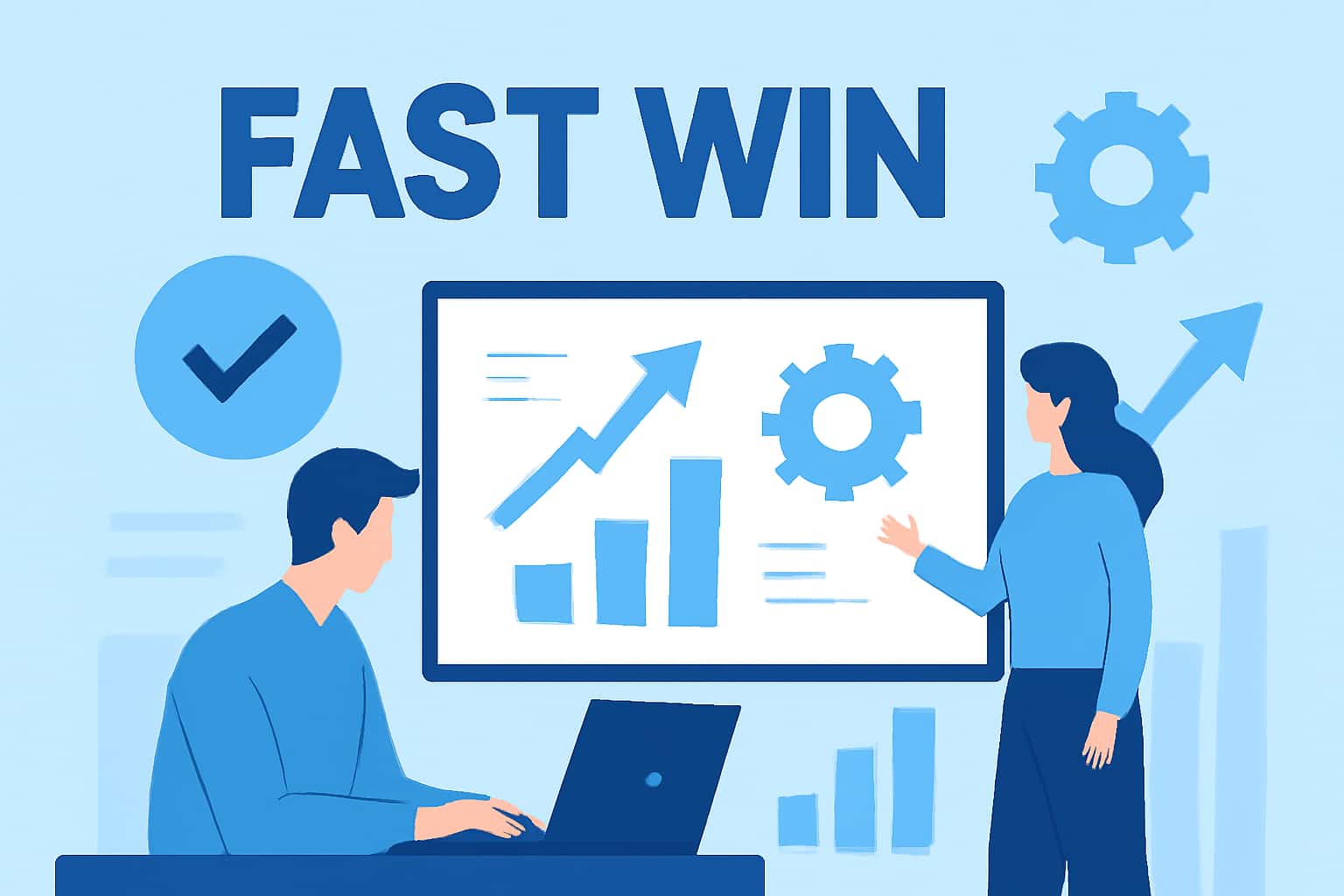 An abstract representation of the Fast Win Ongoing Improvements, showcasing futuristic elements and the text 'Fast Win'.