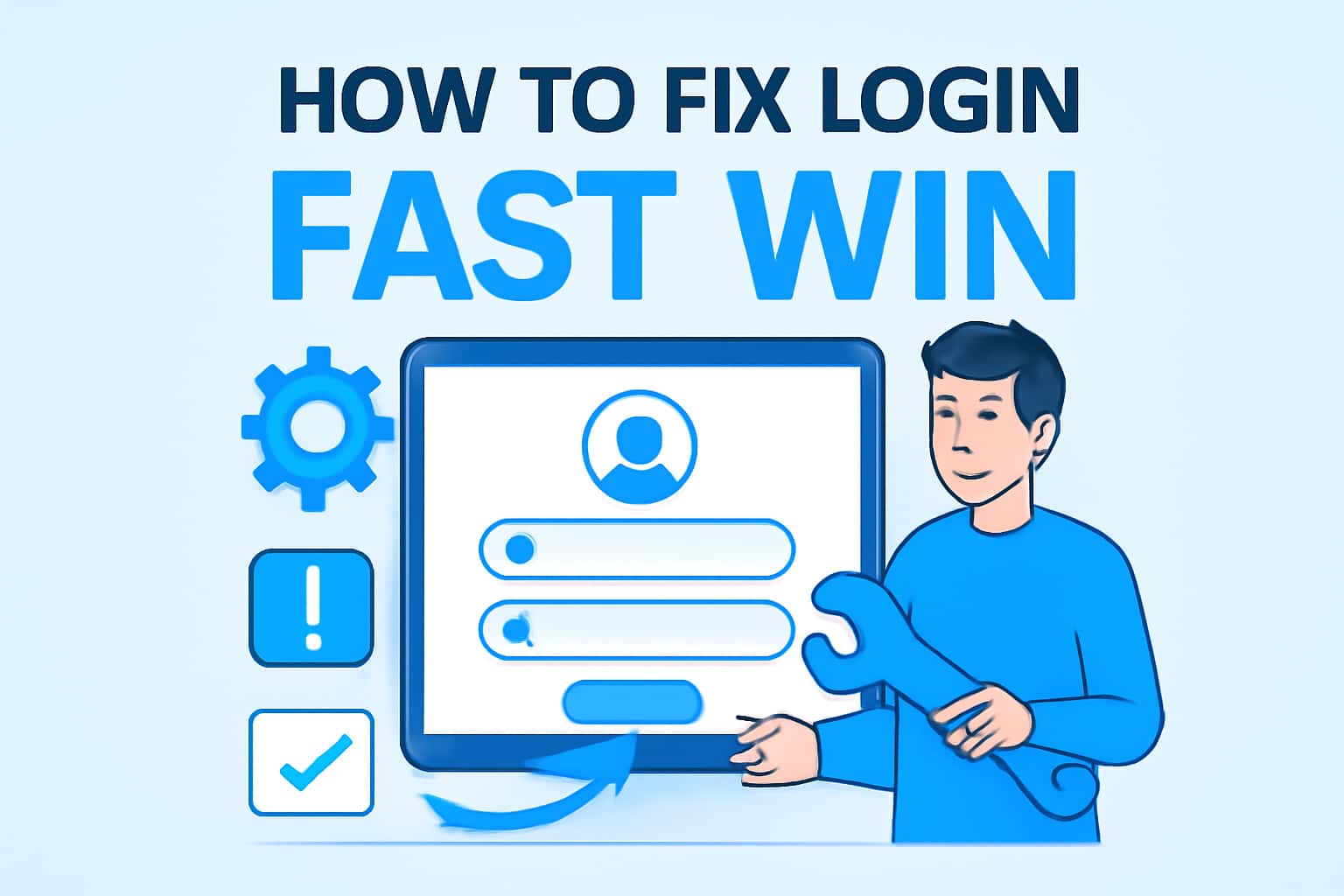 An informative scene illustrating the concept of fixing login issues for Fast Win.